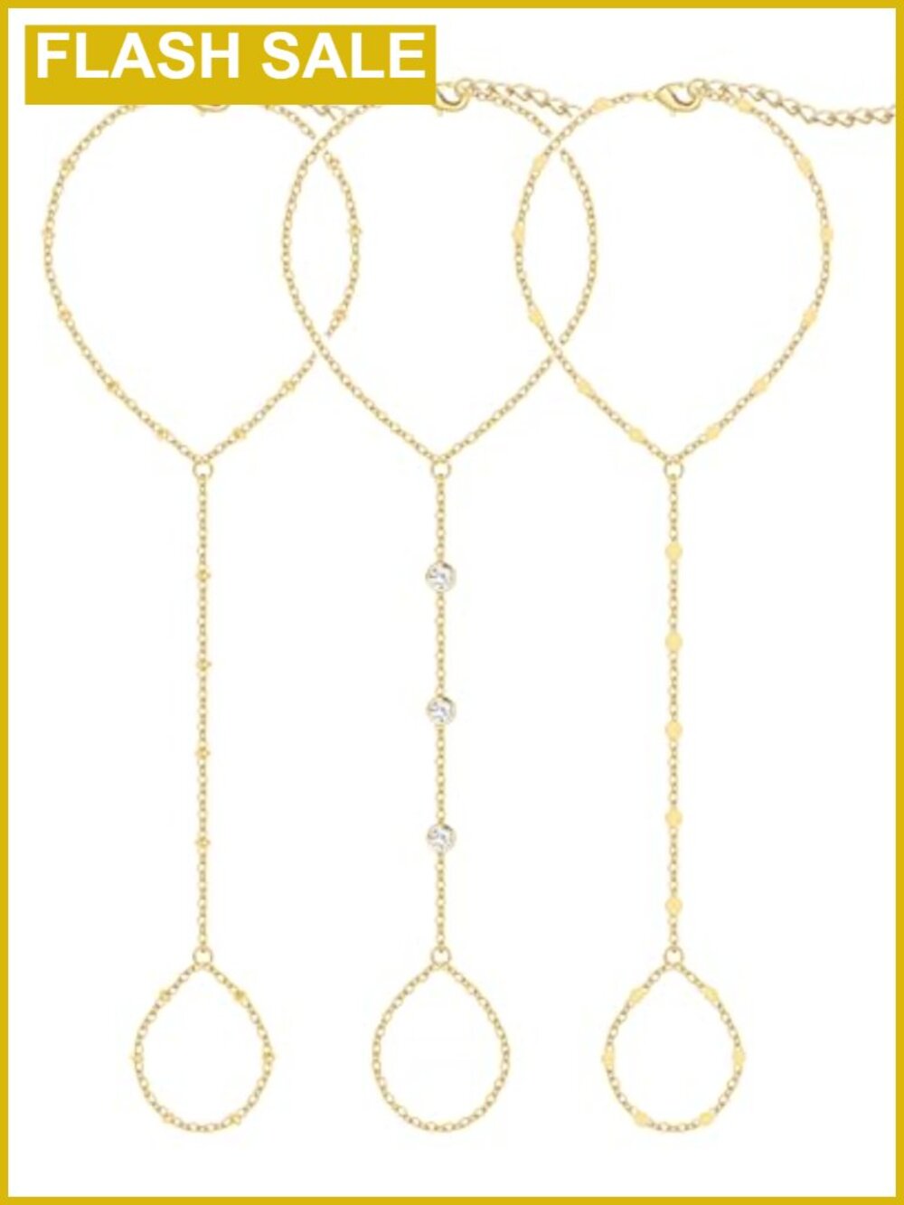 14K Gold-Plated Hand Chain Bracelets Set, 3PCS Stack Bracelets with CZ,